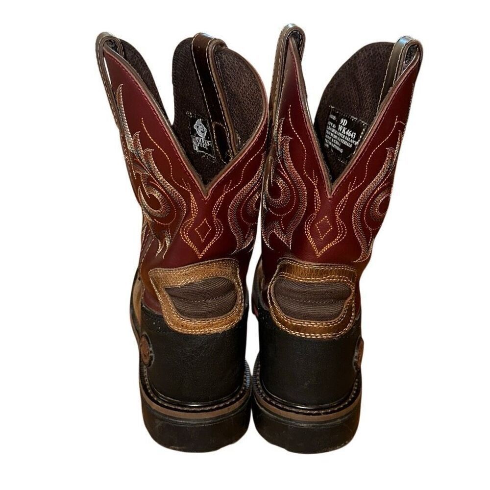 Justin Mens Work Boot Brown Red Leather Composite Toe Size 9 D Western cowboy - Picture 14 of 15